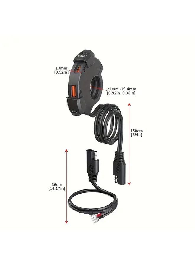 Motorcycle USB Charger Dual QC3 0 Type C 30W PD Fast Charger With Voltmeter For Phones Tablets GPS - Image 2
